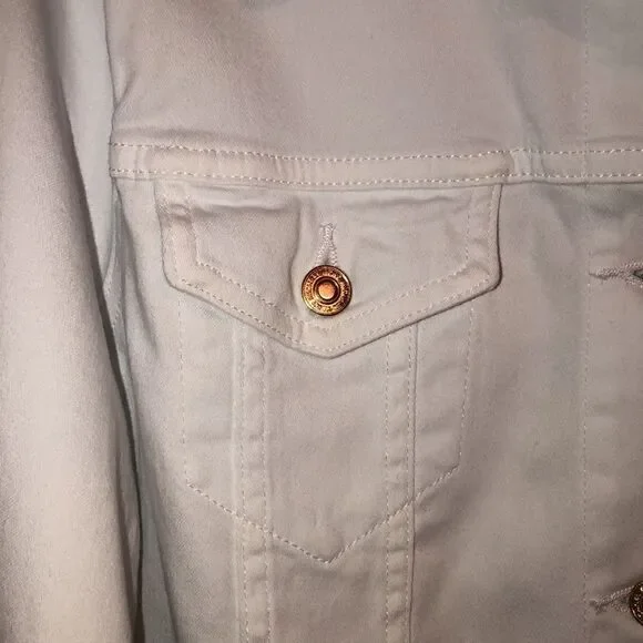 MK L White with Gold Tone Buttons Crop Denim Jacket - Picture 9 of 12
